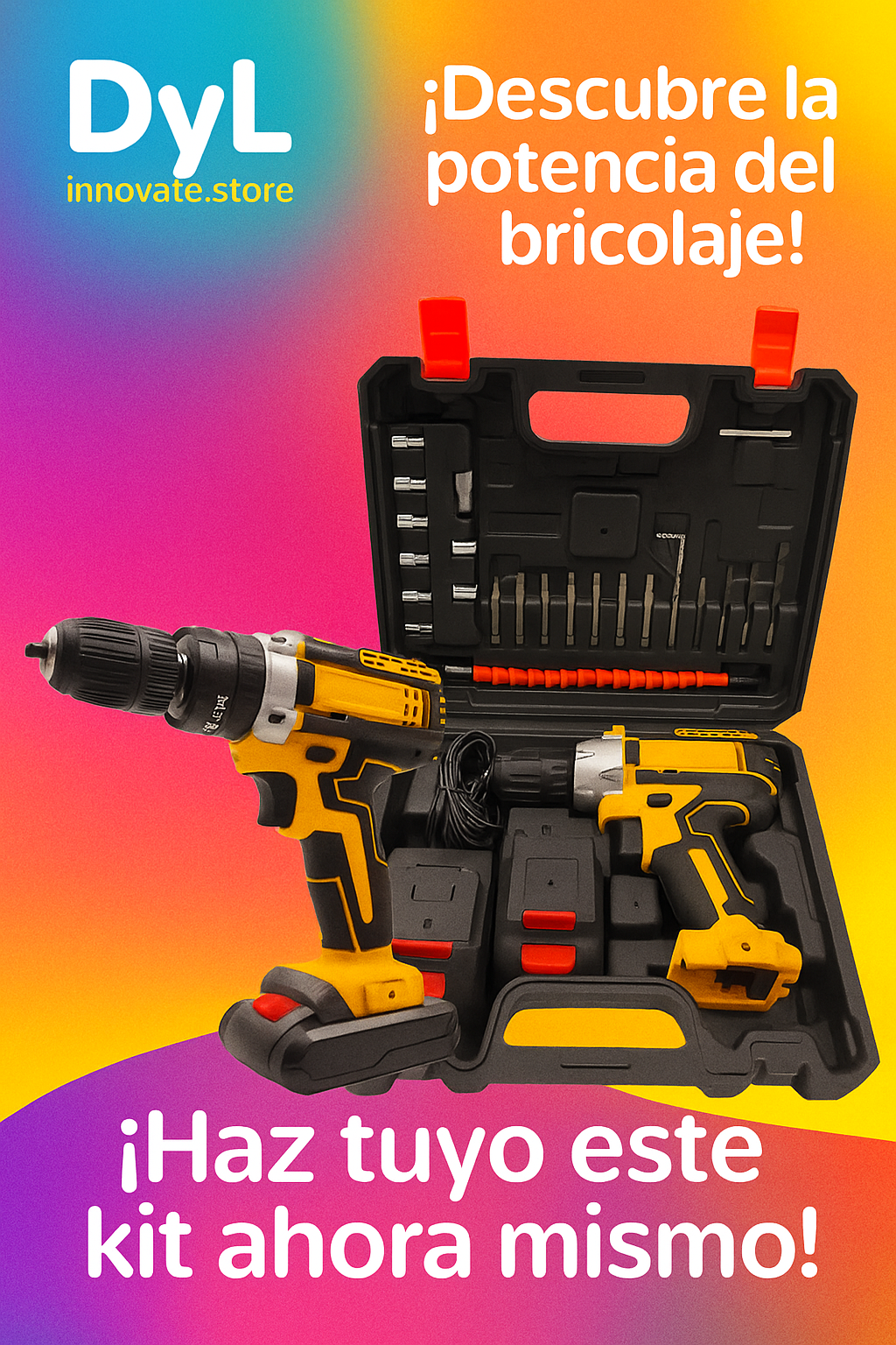 Taladro Inalambrico 24v Con Kit Destornillador 2 Baterias Naranja