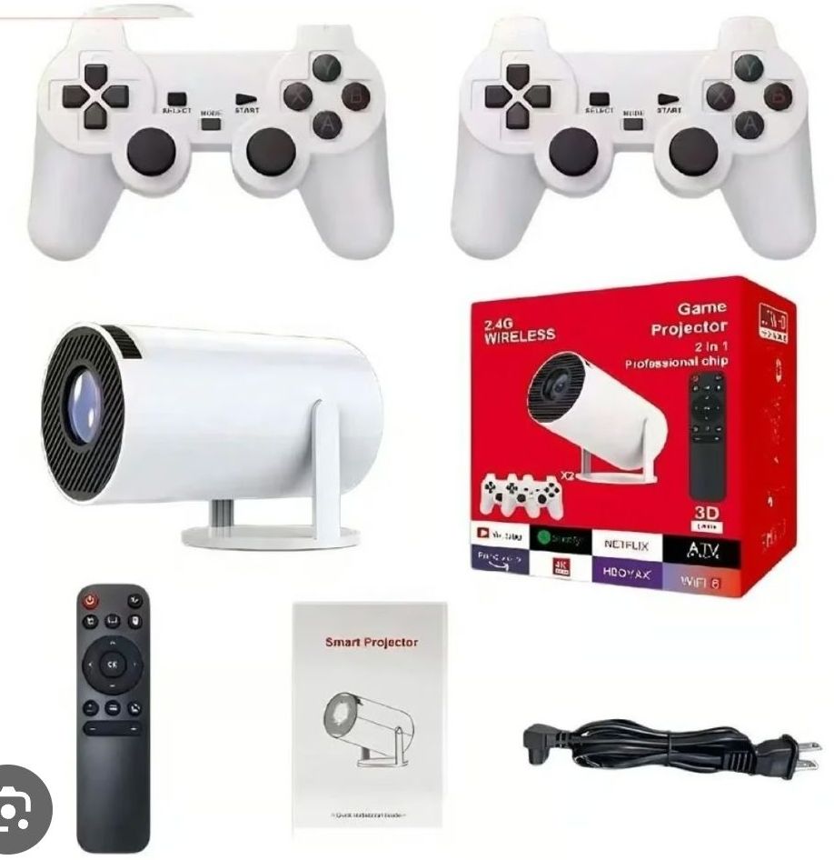 Proyector Profesional 2 En 1 Con Juegos Y Controles + 1000 juegos