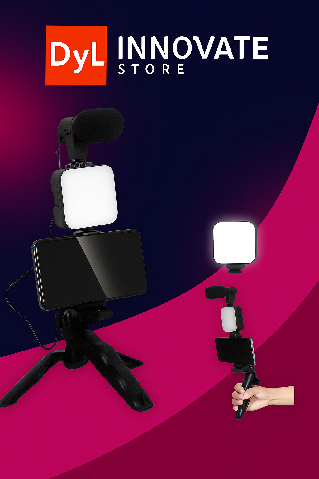 Estabilizador Soporte Celular Luz Led Micrófono + Control Color Negro