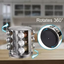 Set Especiero Condimentero En Vidrio X12 Frascos Base Acero Color Plateado