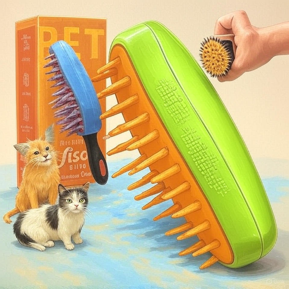 Cepillo De Vapor 3en1 Masajeador Para Mascotas Perros Gatos Color Verde Lima