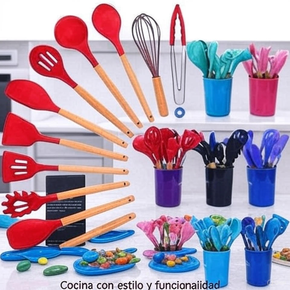 Set 12 Utensilios De Cocina Silicona Resistente Calor Juego Ahorrar 39%