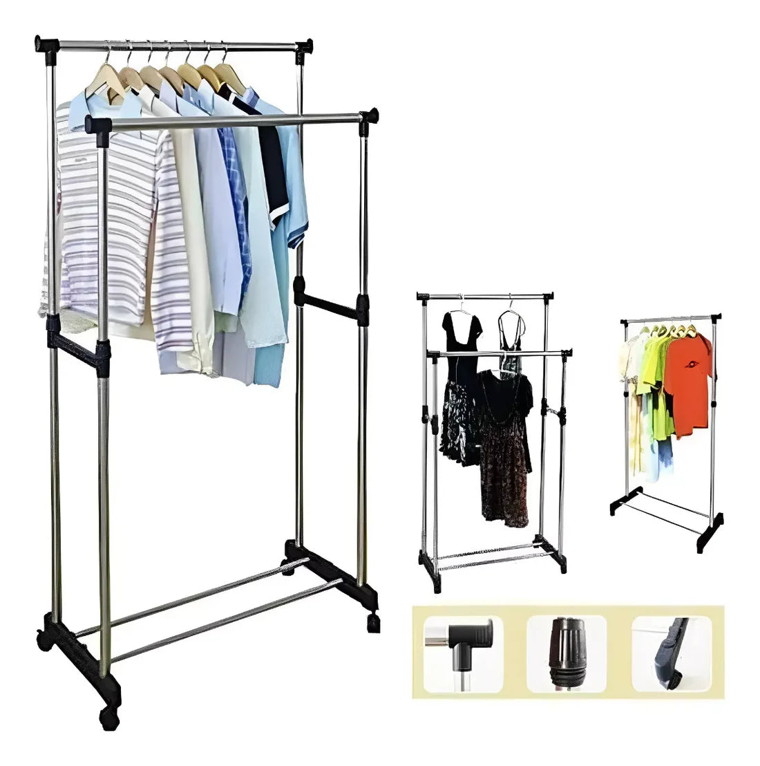 Tendedero Perchero Plegable De Piso Acero Inoxidable Ruedas Color Negro Ahorrar 20%