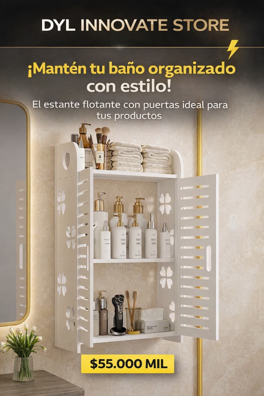 🛁 Estante Flotante para Baño con Puertas – Organización y Estilo en un Solo Producto