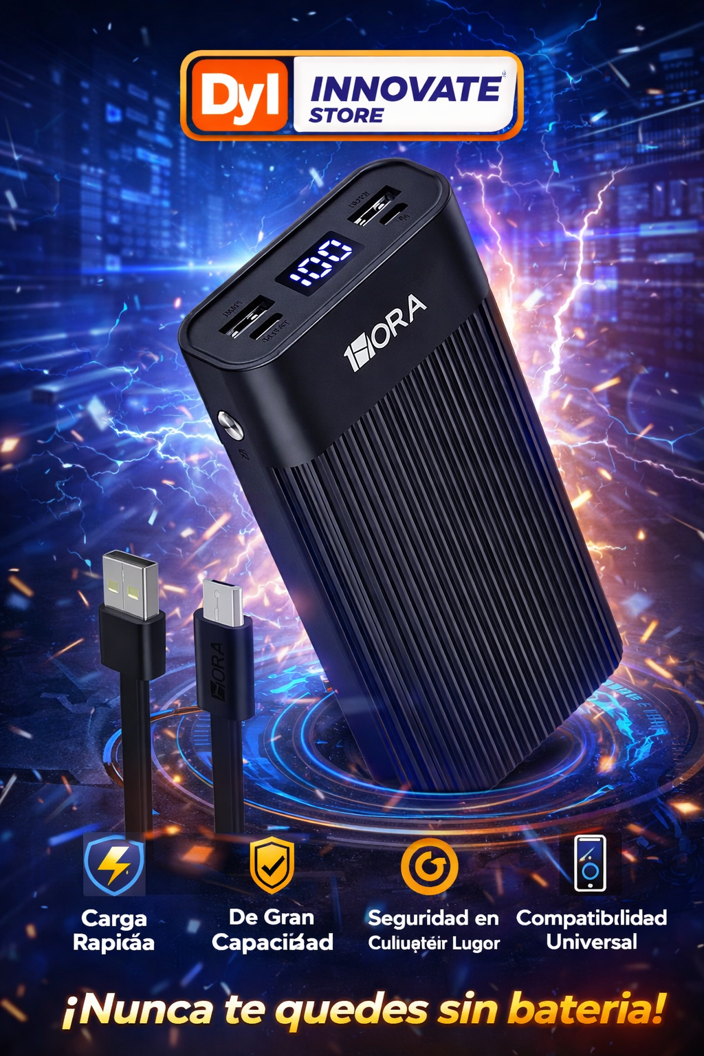 🔋 Power Bank 1HORA 20.000 mAh – Carga Rápida y Energía Siempre Contigo