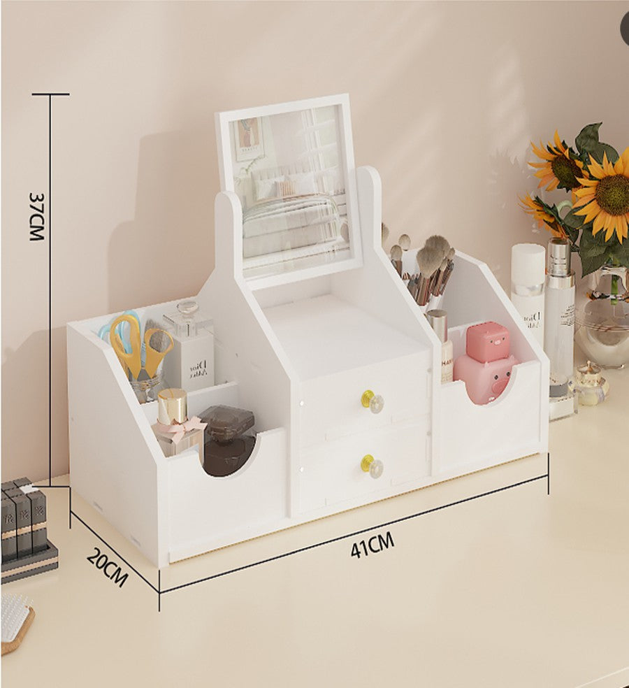 Estante organizador de maquillaje con espejo cuadrado