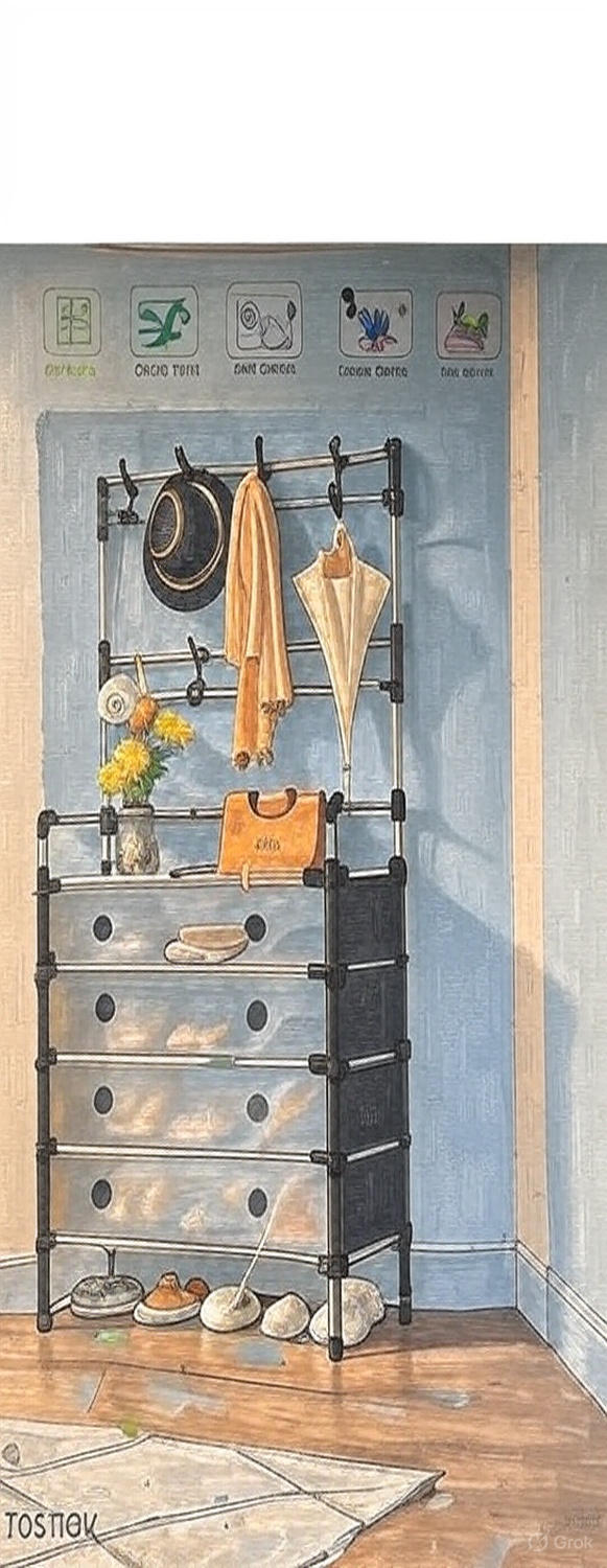 Organizador zapatero de lujo con perchero + tapas y 5 niveles