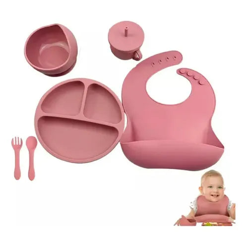 👶 Set de Alimentación para Bebé en Silicona – Seguro, Práctico y Antideslizante