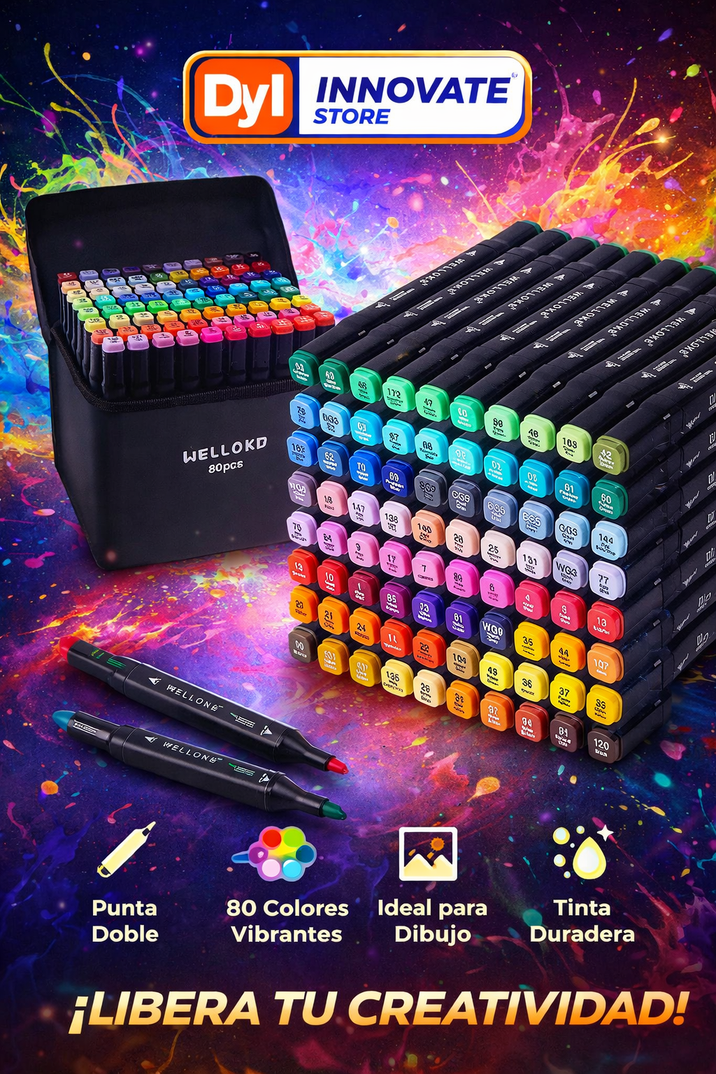 🎨 Set de Marcadores Profesionales Doble Punta – 80 Colores