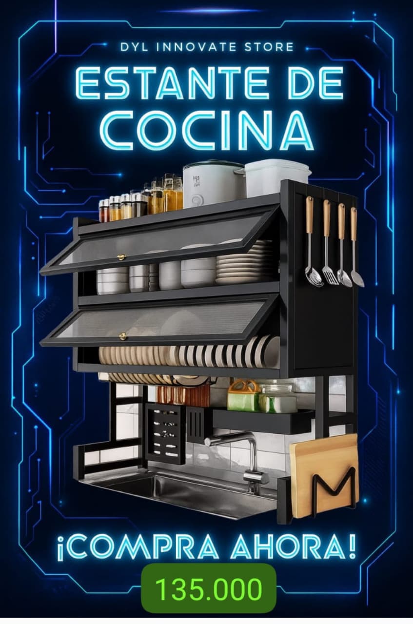 🏡✨ Estante de Cocina Multifuncional 2 en 1, 85X90  con tapas – Orden, Estilo y Comodidad