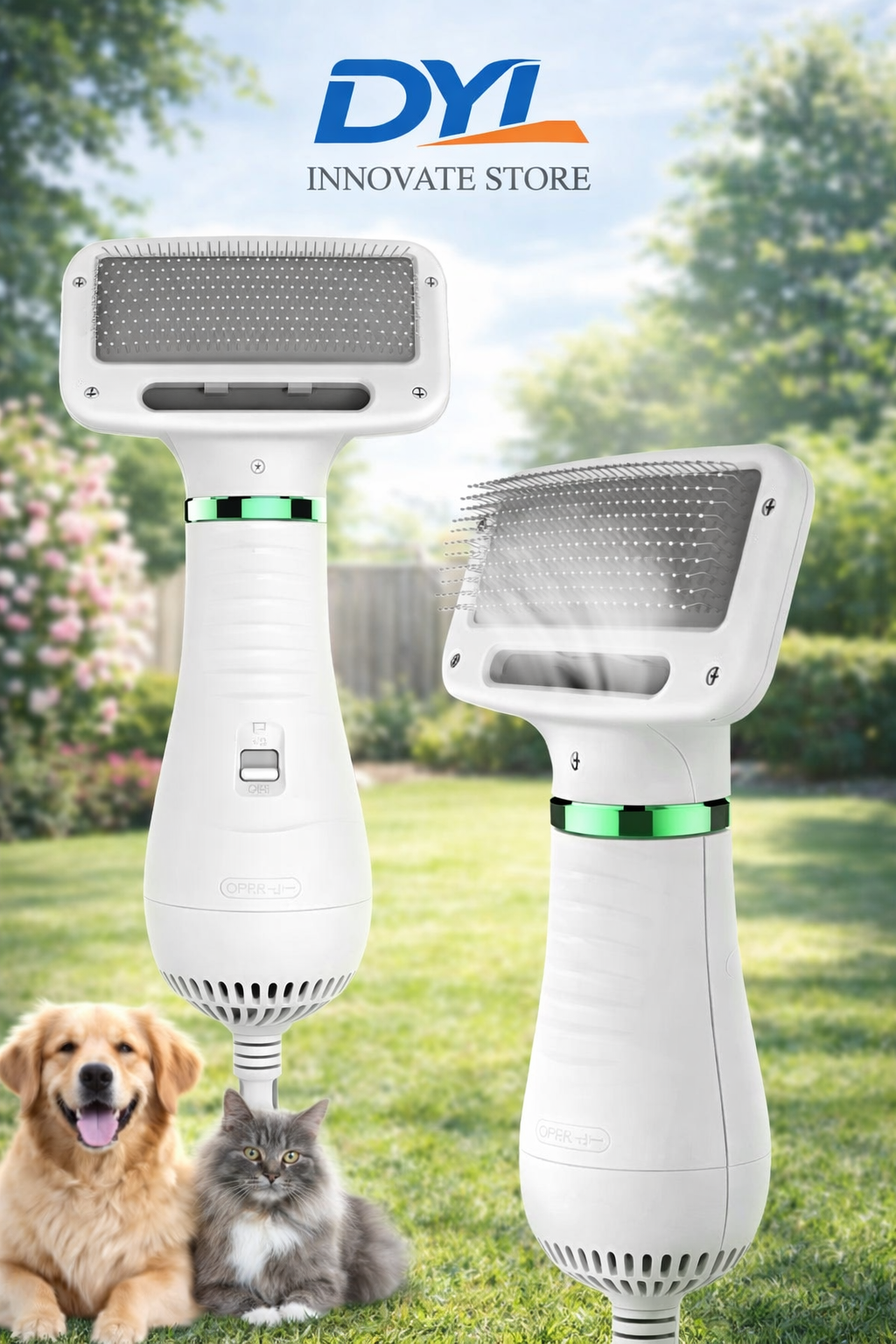 🐾 Cepillo Eléctrico 3 en 1 para Mascotas – Secado, Vapor y Deslanado