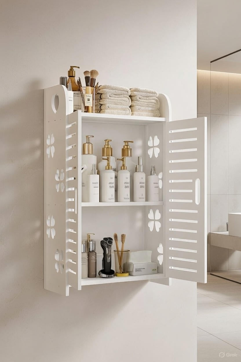 🛁 Estante Flotante para Baño con Puertas – Organización y Estilo en un Solo Producto