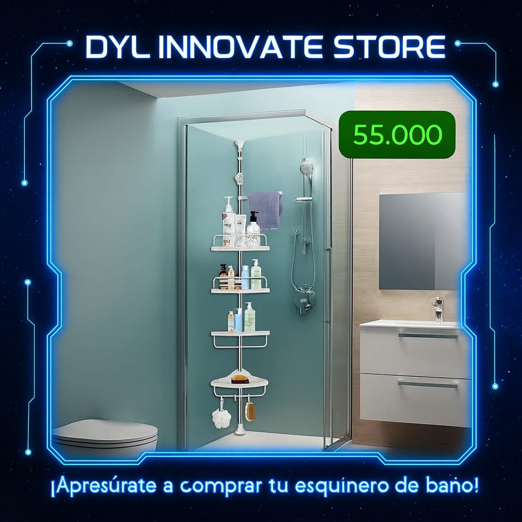 Organizador esquinero para baño con 4 repisas ajustable de 2 a 2.40 mts