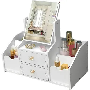 Estante organizador de maquillaje con espejo cuadrado