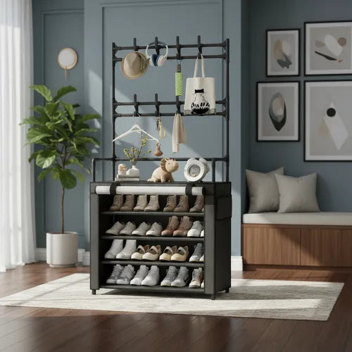 Organizador zapatero con perchero y forro de tela