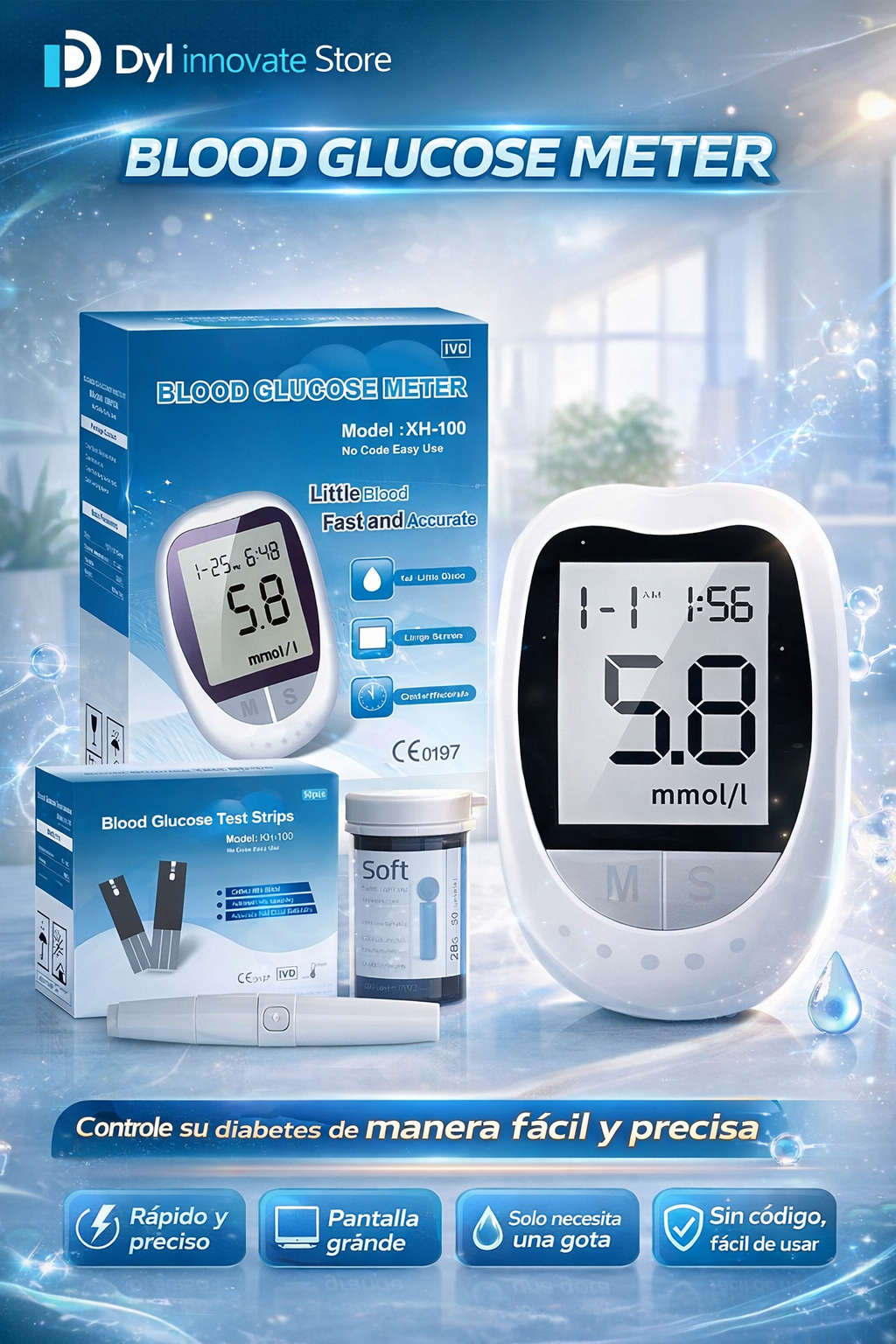 Glucometro medidor con tiras reactivas - mantén tu salud monitoreada