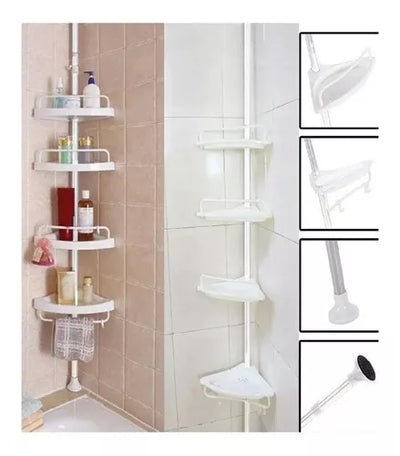 Organizador esquinero para baño con 4 repisas ajustable de 2 a 2.40 mts
