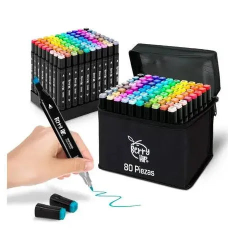 Set de marcadores de 80 colores doble punta - diseña sin limites