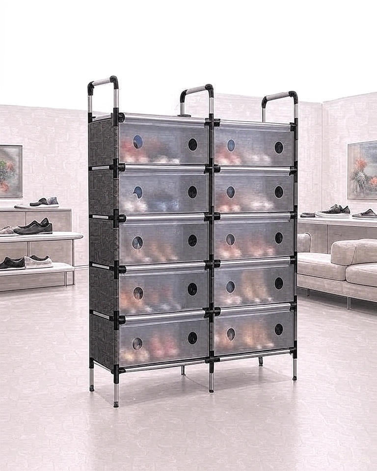 Organizador de zapatos doble con tapas.