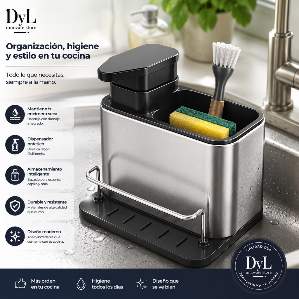 Dispensador de jabón con soporte de esponja 2 en 1