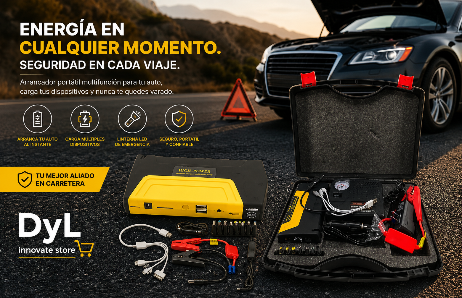 Arrancador iniciador portátil con compresor para emergencias - tu solución en carretera