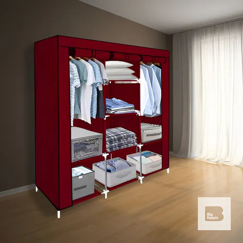 Closet Armario Doble Desarmable Con Forro 3 Espacios Color VinoTinto