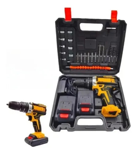 Taladro Inalambrico 24v Con Kit Destornillador 2 Baterias Naranja